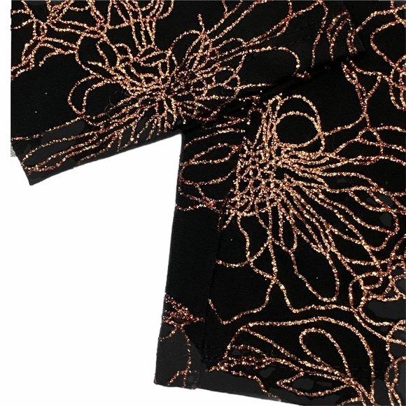 MSK Black Rose Gold Glitter Floral Wrap Top L - Picture 10 of 13
